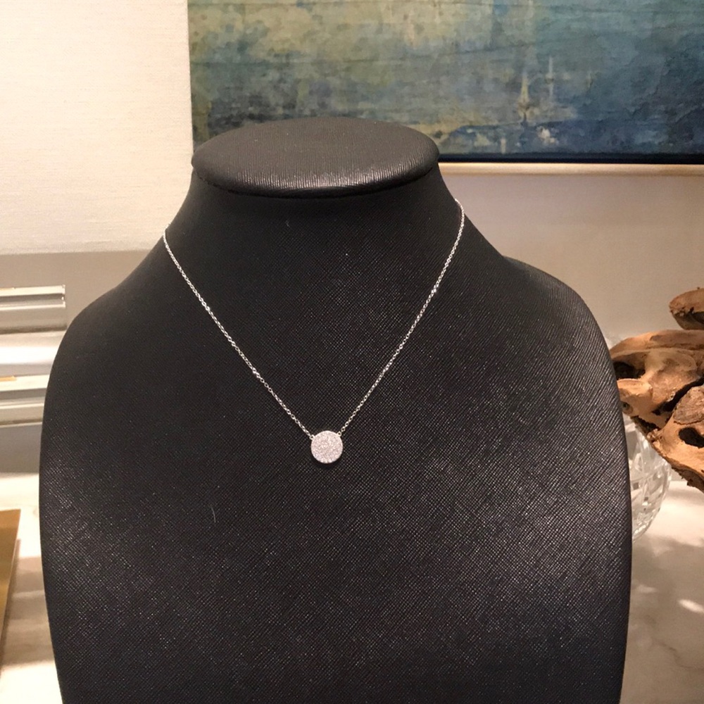 Dainty Silver Pavé Disc Necklace - Minimalist Women's Necklace